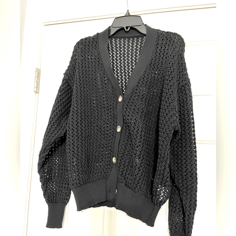 NWOT Japan knit crochet cardigan in black